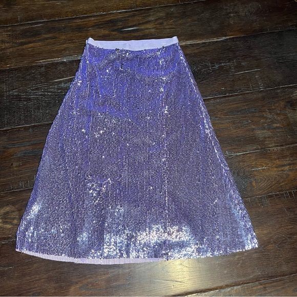LE SUPERBE Tiny Dancer Lilac Sequin Chiffon Hem Lined Midi Skirt Zip Sz 4 - Picture 3 of 9